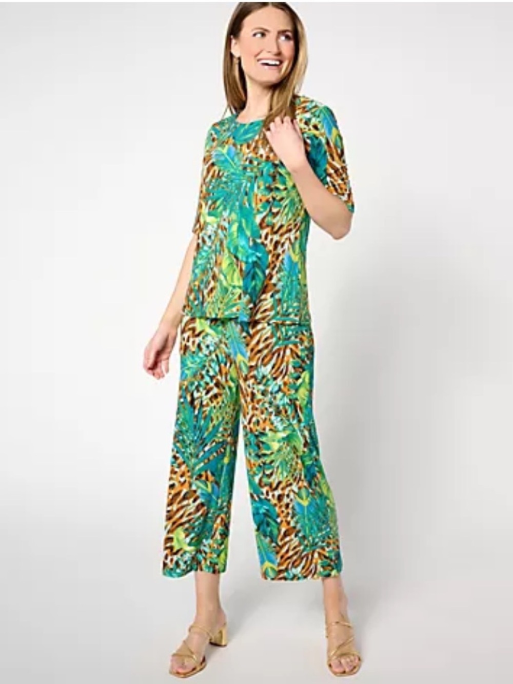 Attitudes by Renee Tropical Jersey Knit Two Piece Set. Size LP.